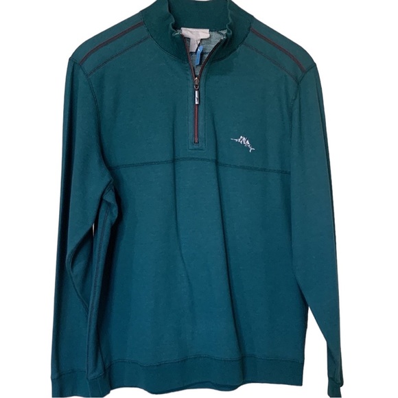 Tommy Bahama Other - Tommy Bahama large cotton turquoise sweatshirt with zipper and red topstitching